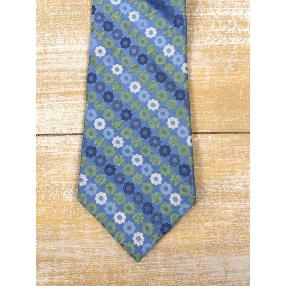 Perry Ellis Portfolio Blue Green Spring Daisies 100% Silk Mens Neck Tie 59"x 3.5 - Picture 6 of 7